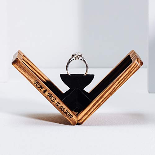 Zebrano Wood Rectangle Engagement Ring Box - Rotating Handcrafted Wedding Ring Box for Proposal & Ceremony - Custom Engraved Jewelry Gift Box (Perfect for Surprise Proposals, Anniversaries & Vow Renewals)