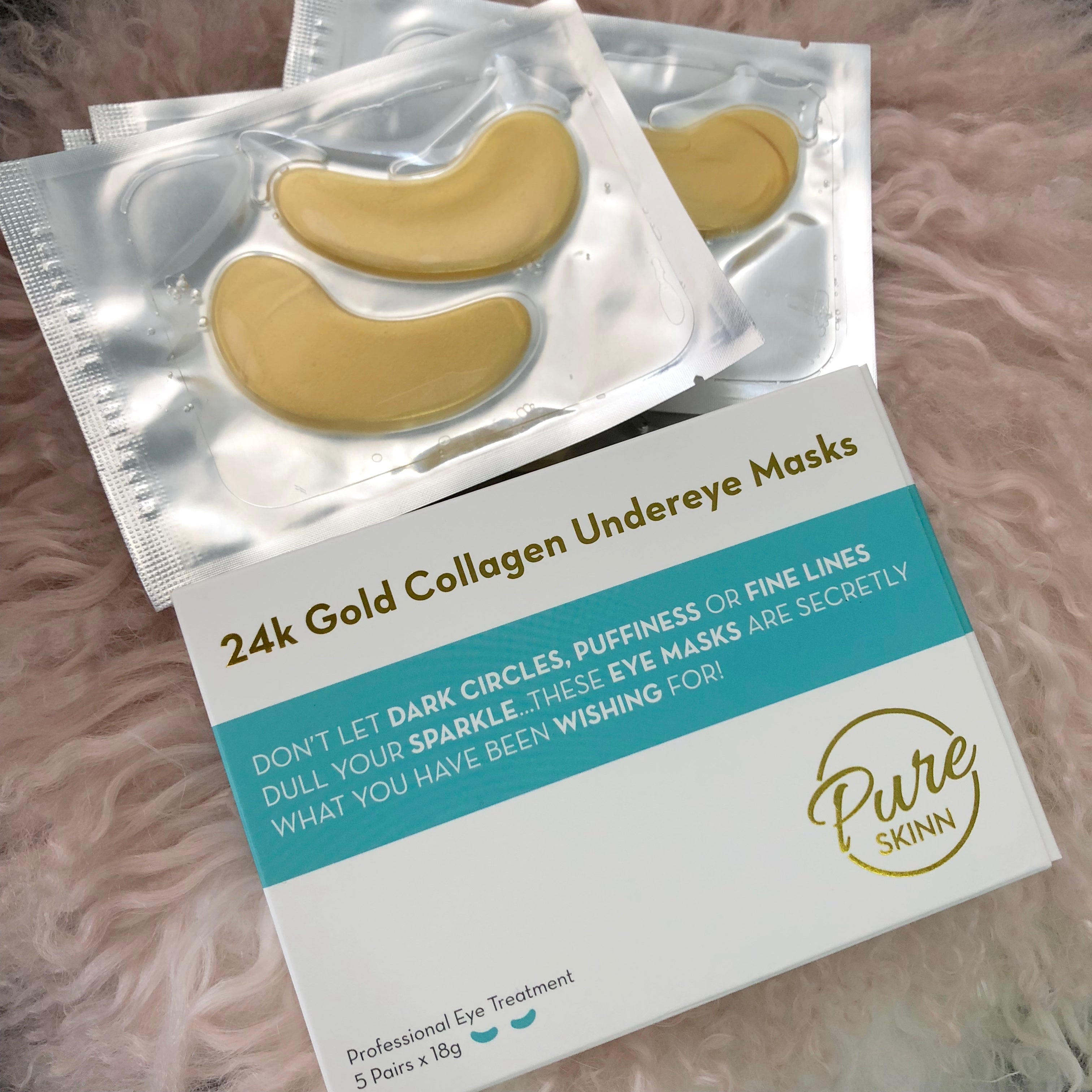 24K Gold Collagen Eye Masks (5 Pairs) - Anti-Aging & Hydrating Under Eye Patches for Dark Circles & Puffiness - Perfect for Spa Night, Travel & Self-Care Routine