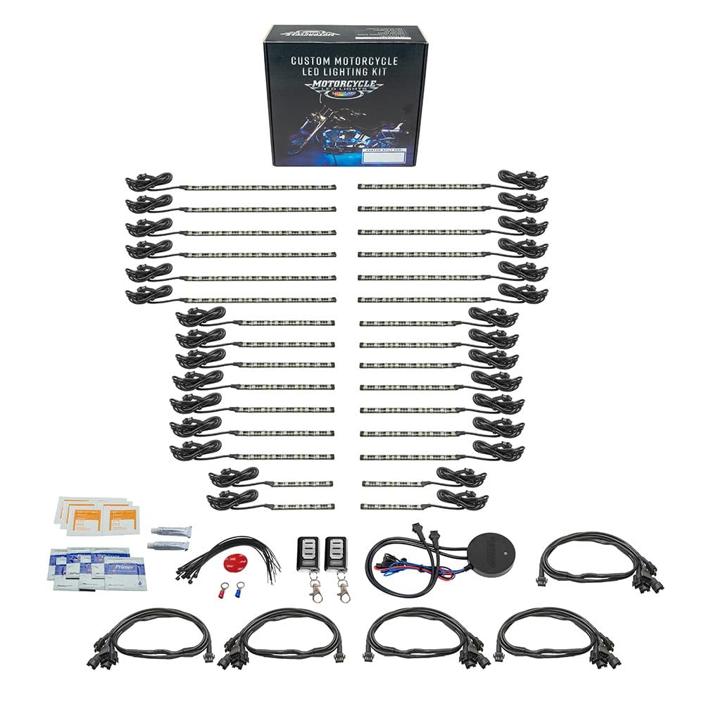 LEDGlow 30-Piece Bluetooth Motorcycle LED Accent Lighting Kit - 16 Million Colors, Smartphone App Control, Dual Zone & Brake Light Features, Waterproof - Perfect for Night Rides, Bike Shows & Custom Motorcycle Lighting