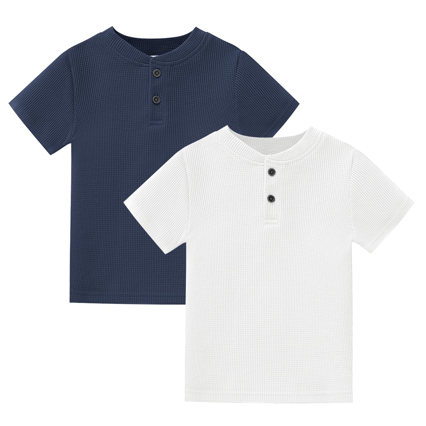 XMWEALTHY Baby Boys' 2-Pack Waffle Knit Short Sleeve Henley Shirts - Soft Cotton Toddler Tops for Playdates & Everyday Wear
