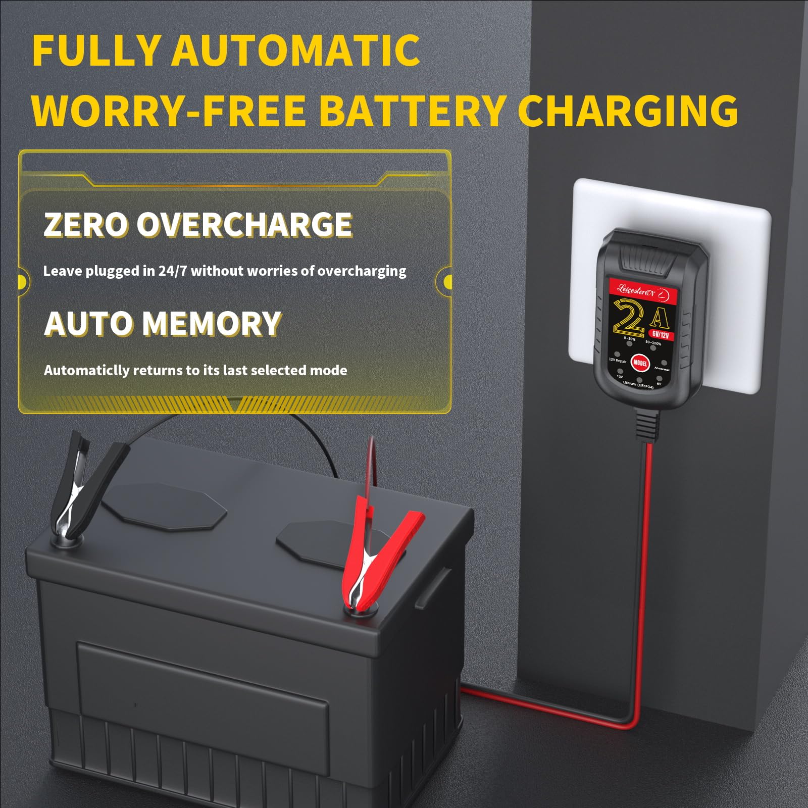 LST 2A Smart Battery Charger & Maintainer - 6V/12V Automatic Trickle Charger for Car, Motorcycle, Lawn Mower, Tractor - Compatible with SLA, AGM, Gel & Lead Acid Batteries - Perfect for Winter Storage & Long-Term Vehicle Maintenance