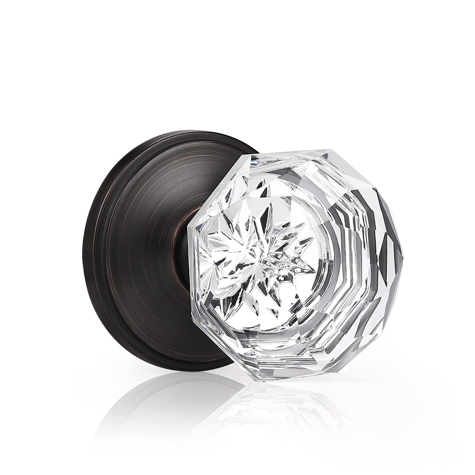 KNOBWELL 1 Pack Crystal Single Sided Dummy Door Knob - Antique Oil Rubbed Bronze Finish with Clear Faceted Glass - Classic Rosette Design for Bedroom, Closet & Interior Doors