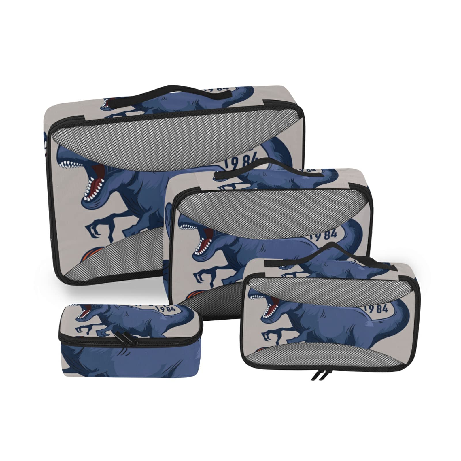 Dinosaur Themed Packing Cubes Set - 4 Sizes for Travel, Kids & Women - Basketball Luggage Organizers, Toiletry & Laundry Storage Bags | Perfect for Family Vacations, School Trips & Business Travel