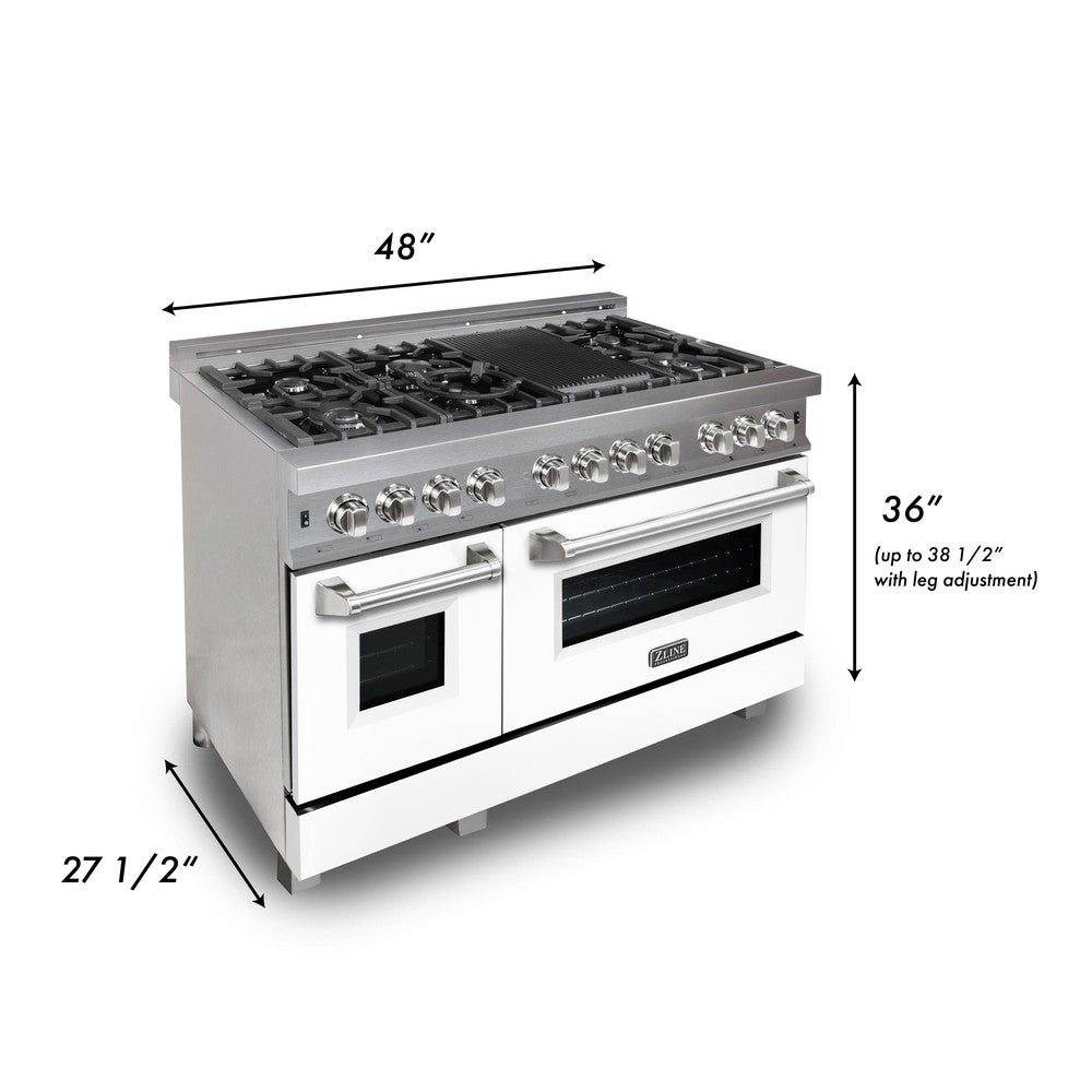 ZLINE 48-Inch 6.0 cu. ft. Dual Fuel Range with 7-Burner Gas Cooktop & 2 Electric Ovens - Satin Stainless Steel & White Matte Doors (RAS WM 48) - Perfect for Large Kitchens, Home Chefs & Entertaining