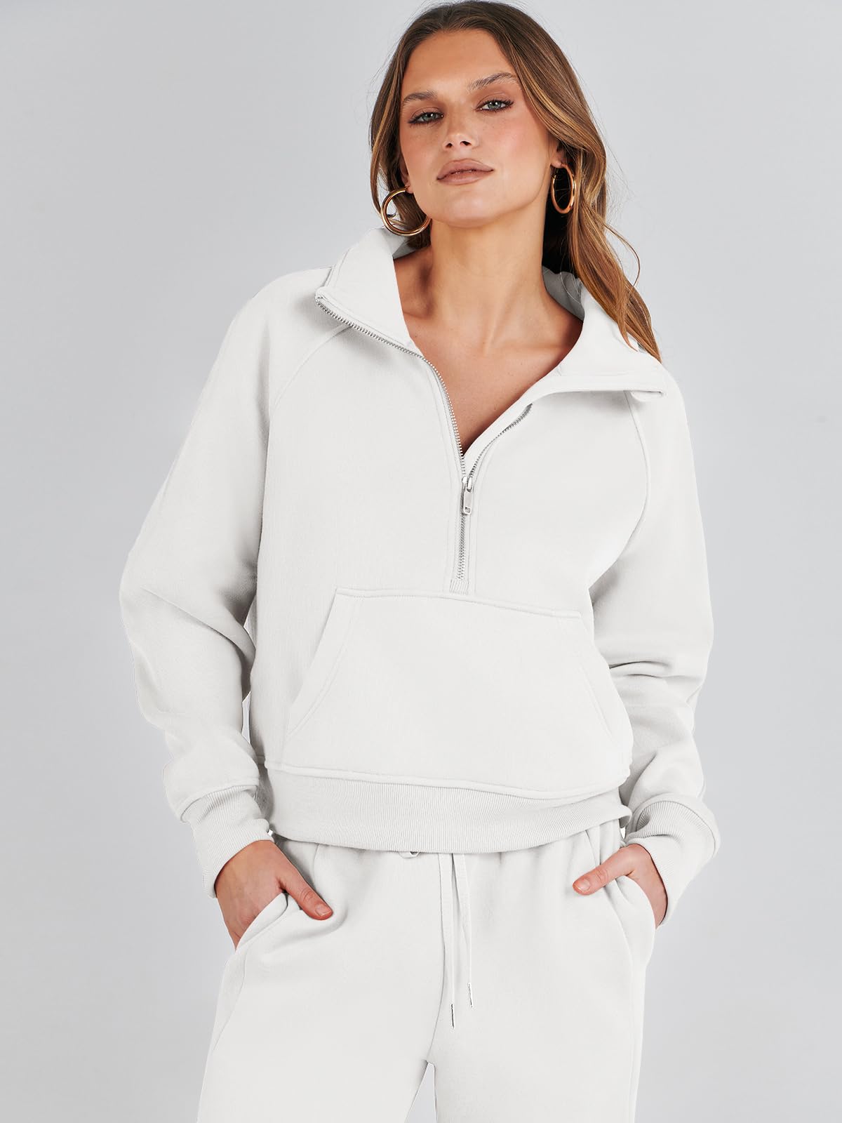 ANRABESS Women's 2 Piece Outfits Long Sleeve Half Zip Sweatshirt & Jogger Pants Lounge Set with Pockets | Fall 2023 Casual Wear for Home, Gym & Street Style