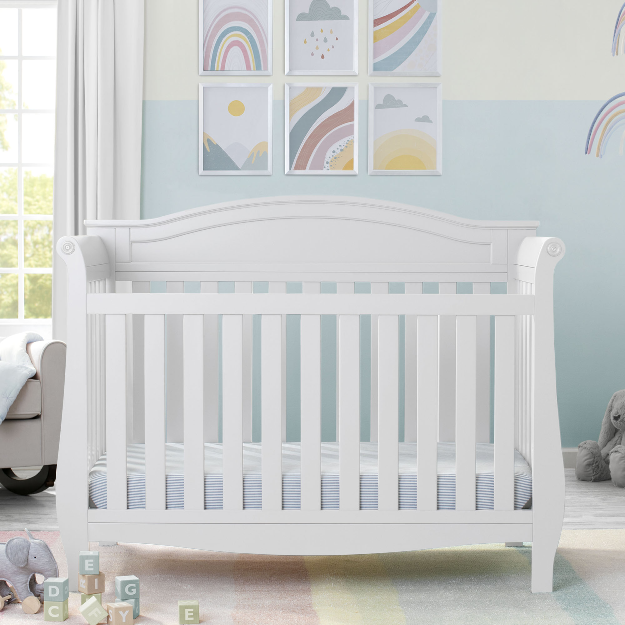Lancaster 4-in-1 Convertible Baby Crib - White Nursery Furniture for Toddler to Full Size Bed - Perfect for Nursery, Bedroom & Guest Room