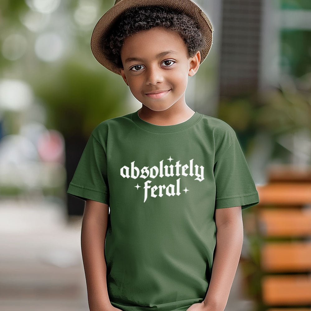 Absolutely Feral Kids T-Shirt - Funny Sarcastic Graphic Tee for Boys & Girls - Perfect for Playdates, Birthday Parties & Family Outings