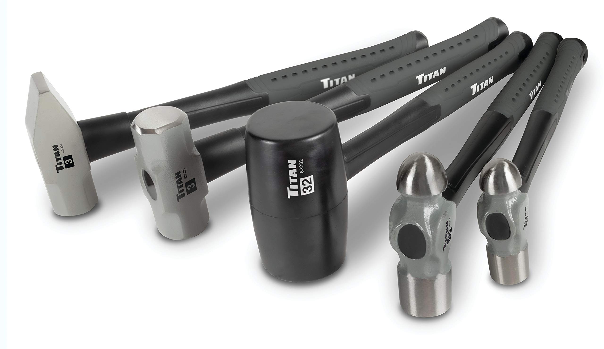 Titan 63127 5-Piece Hammer Set with Fiberglass Handles - Heavy Duty Claw, Ball Peen & Rubber Mallets for Construction, Woodworking & Home DIY Projects