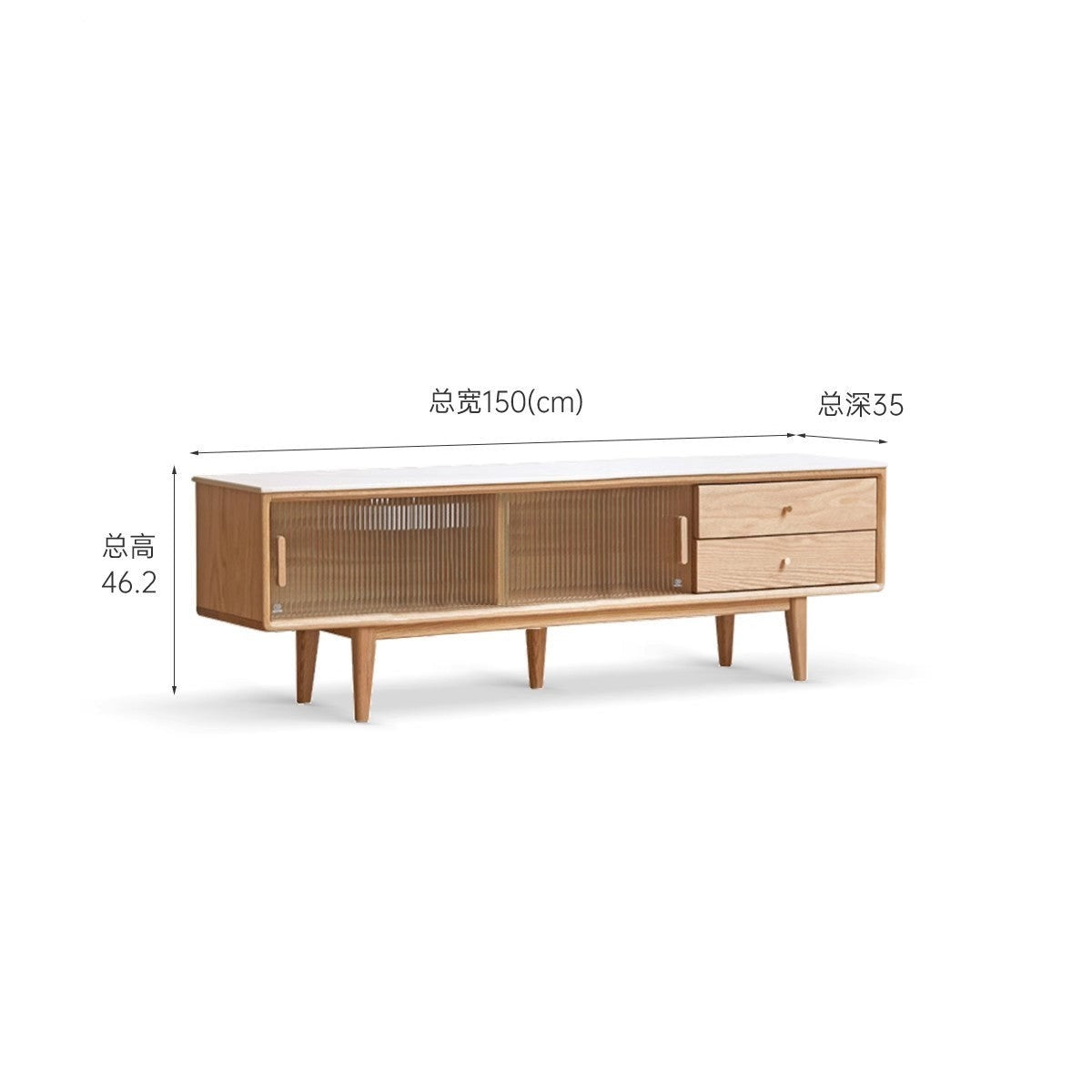 Solid Oak Wood Modern Storage Cabinet with Rock Plate - Stylish Home Organization for Living Room, Bedroom & Office