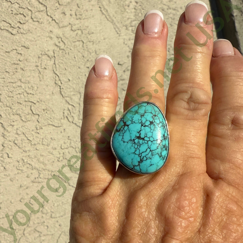 Sterling Silver Spider Web Turquoise Ring for Women - Size 8.5 - Handmade Boho Jewelry for Everyday Wear & Special Occasions