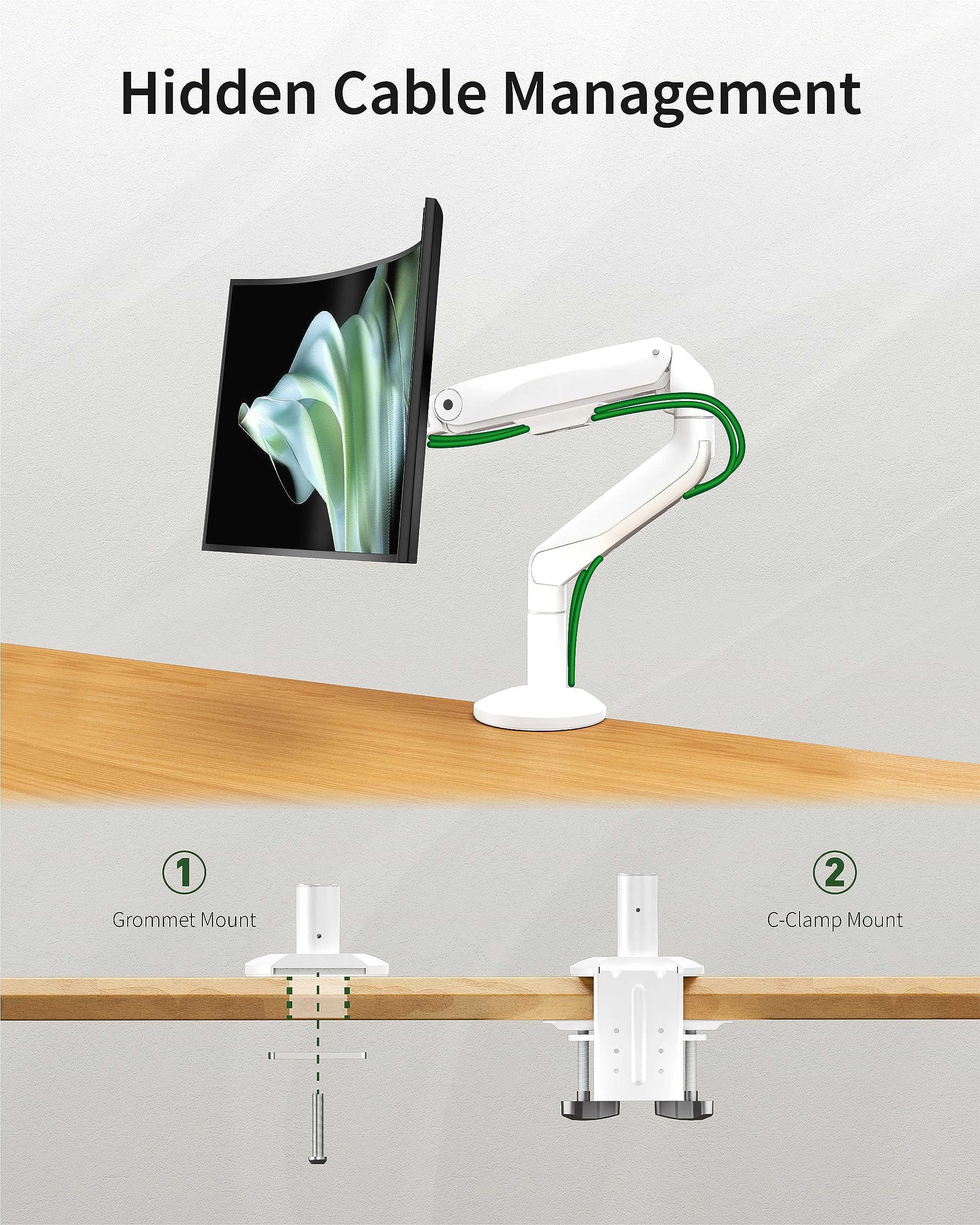 Ergonomic Single Monitor Arm for 17-40 Inch Flat/Curved Screens up to 33.1 lbs - Heavy Duty VESA Mount Desk Stand with Full Motion Adjustability (White) - Perfect for Home Office, Gaming Setup & Workspace Ergonomics