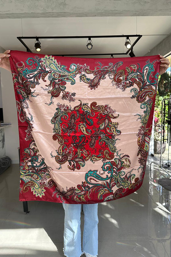 Elegant Satin Ethnic Style Large Square Scarf - Fashionable Shawl Wrap for Women, Perfect for Parties, Weddings & Special Occasions