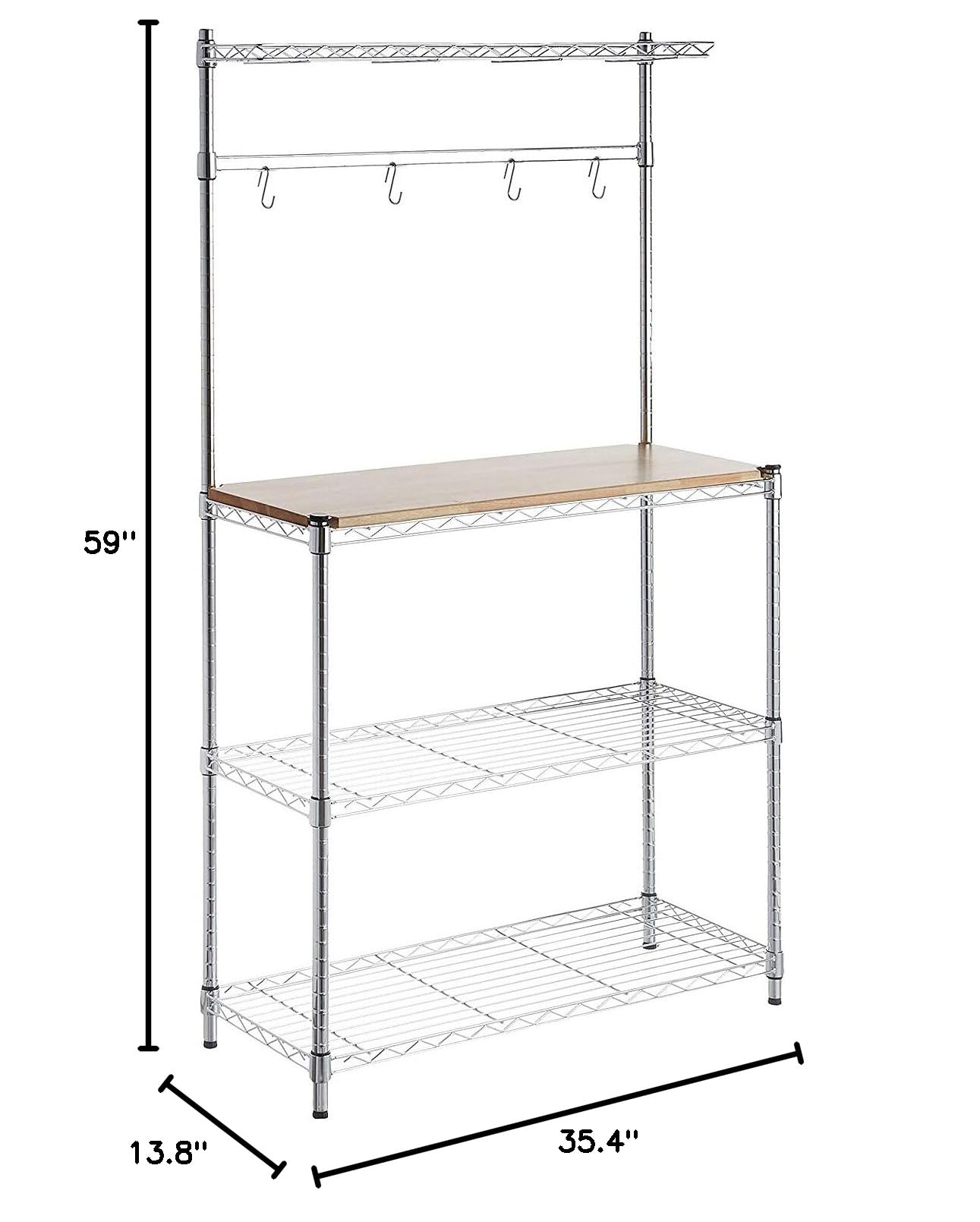 Stainless Steel Kitchen Bakers Rack with Microwave Stand & Spice Organizer - Utility Storage Shelf with Hooks, MDF Table & Wheels for Small Space Kitchen Organization | Perfect for Baking, Cooking & Coffee Station Setup