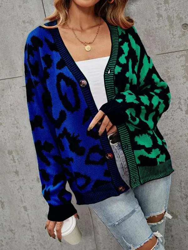 Stylish Leopard Print Oversized Knit Cardigan Sweater for Women - Cozy Fall & Winter Fashion - Perfect for Streetwear, Casual Outfits and Layering