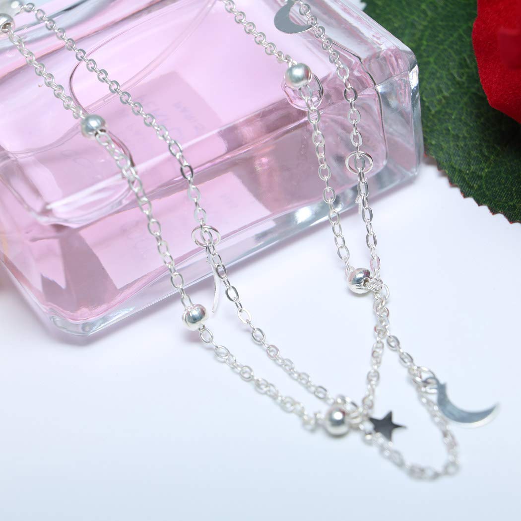 Yienate Double-Layer Moon and Star Necklace for Women & Teens - Elegant Simple Charm Pendant Jewelry Gift for Girls, Perfect for Everyday Wear, Parties & Special Occasions