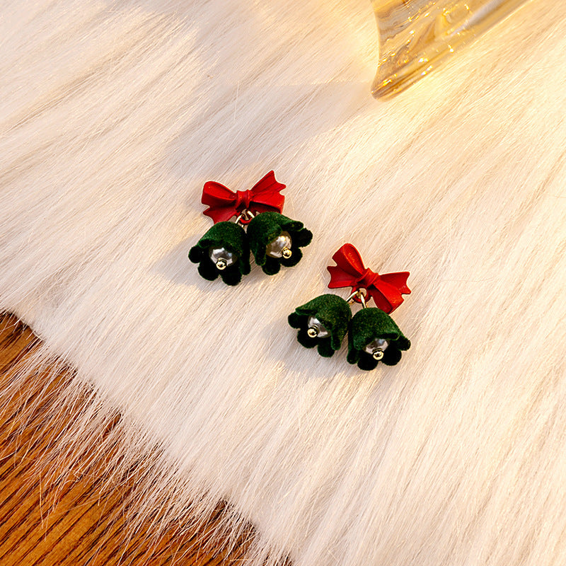 Velvet Jingle Bell Cute Bow Christmas Drop Earrings for Women - Festive Holiday Party Jewelry Gift (LM1778) | Perfect for Christmas Parties, Office Celebrations & New Year's Eve Events
