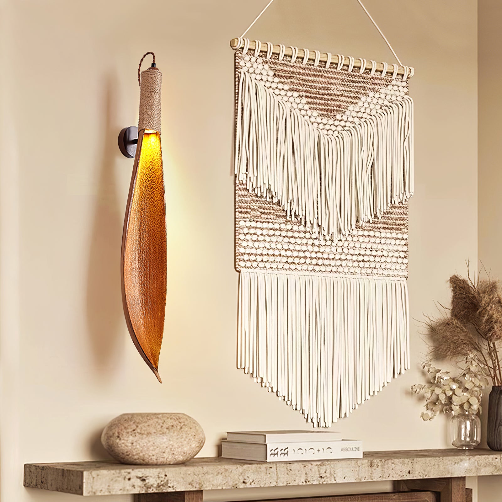 Handcrafted Cocoa Leaf Wall Sconce - Modern Boho Home Decor Lighting Fixture for Living Room, Bedroom & Hallway