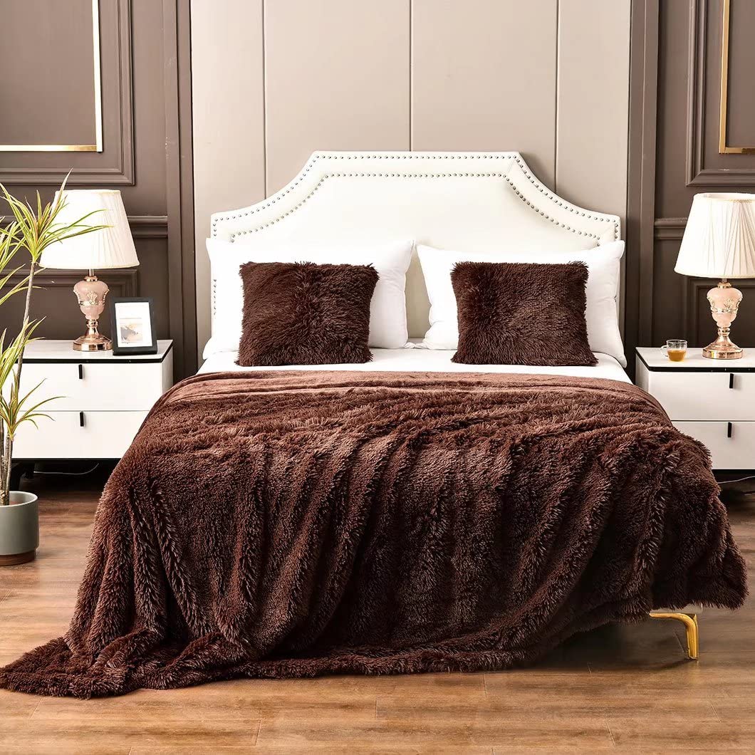 YUSOKI Brown Queen Size Faux Fur Blanket - 90