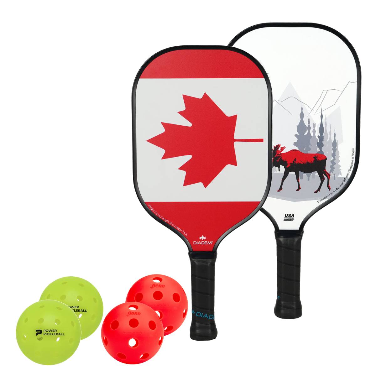 Diadem Riptide Canada 2-Paddle Pickleball Set with Premium Grip - Perfect for Outdoor & Indoor Court Play, Competitive Matches & Recreational Games