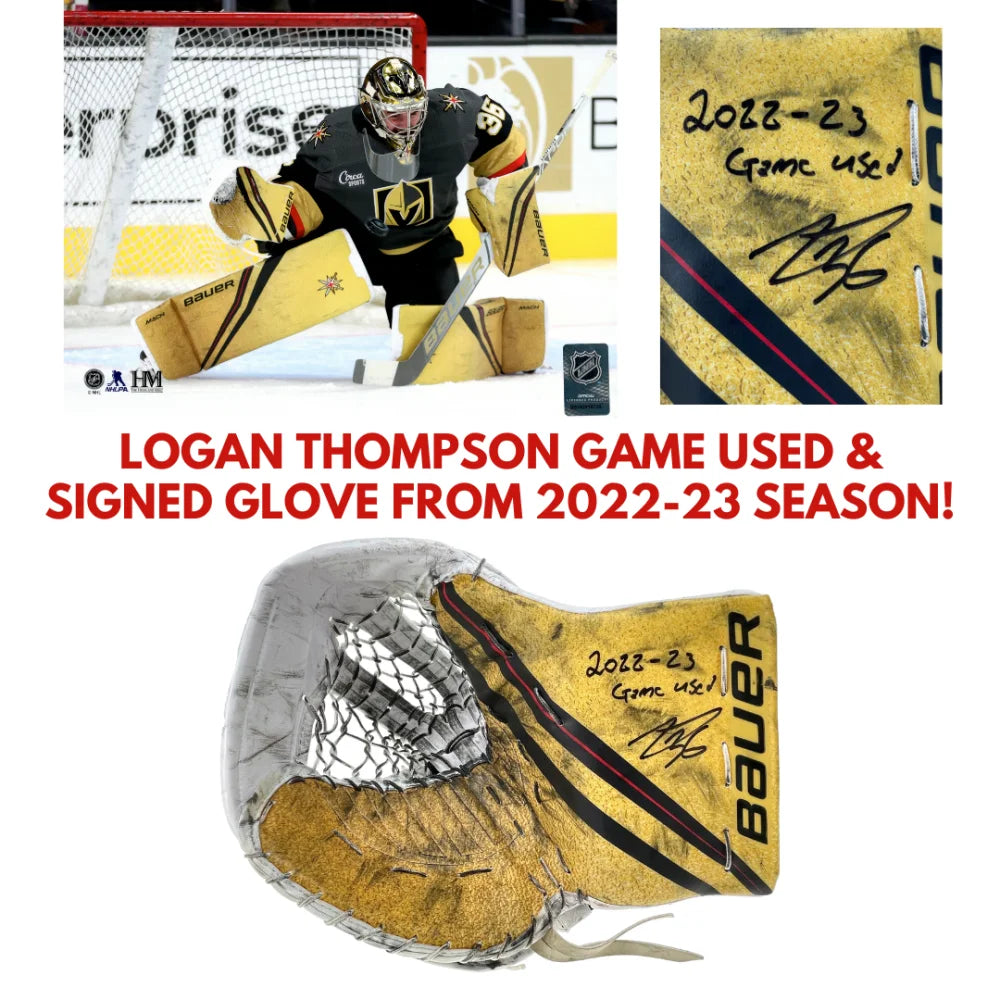 Logan Thompson Autographed Game Used Hockey Glove - Vegas Golden Knights 2022-23 Season Worn with COA IGM - Perfect for Collectors, Fans & Memorabilia Displays