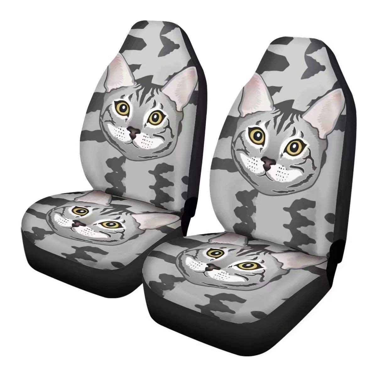 ORGYPET Durable Grey Car Seat Covers - 2pc Washable Front Seat Protectors, Ultra-Soft Universal Fit for Cars, Trucks & SUVs - Cute Bengal Cat Design - Perfect for Pet Owners & Daily Commute