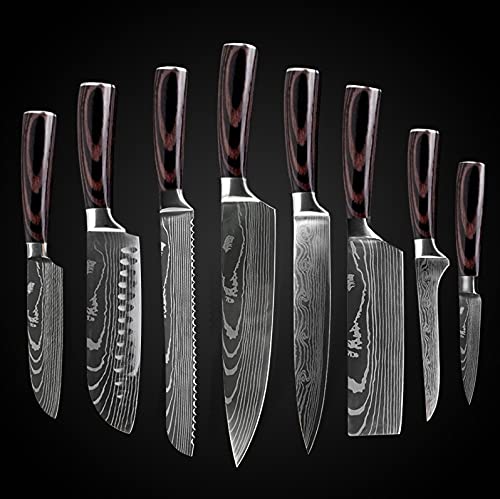 Professional 8-Piece Japanese Chef Knife Set - 3.5 to 8 Inch Ultra Sharp 440A Stainless Steel Kitchen Knives with Sheaths - Perfect for Home Chefs, Cooking Enthusiasts & Culinary Professionals - Ideal for Slicing, Dicing, Chopping & Food Preparation