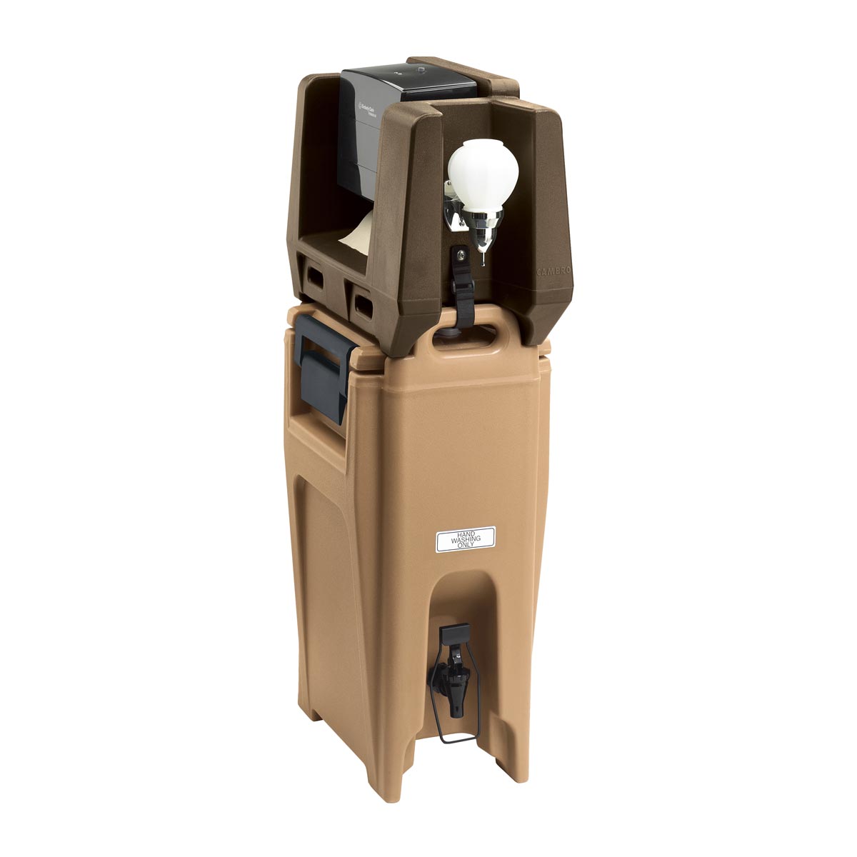 Cambro HWATD131 Commercial Handwashing Station with Multi-Fold Paper Towel & Soap Dispenser - Dark Brown for Restaurants, Food Trucks & Outdoor Events