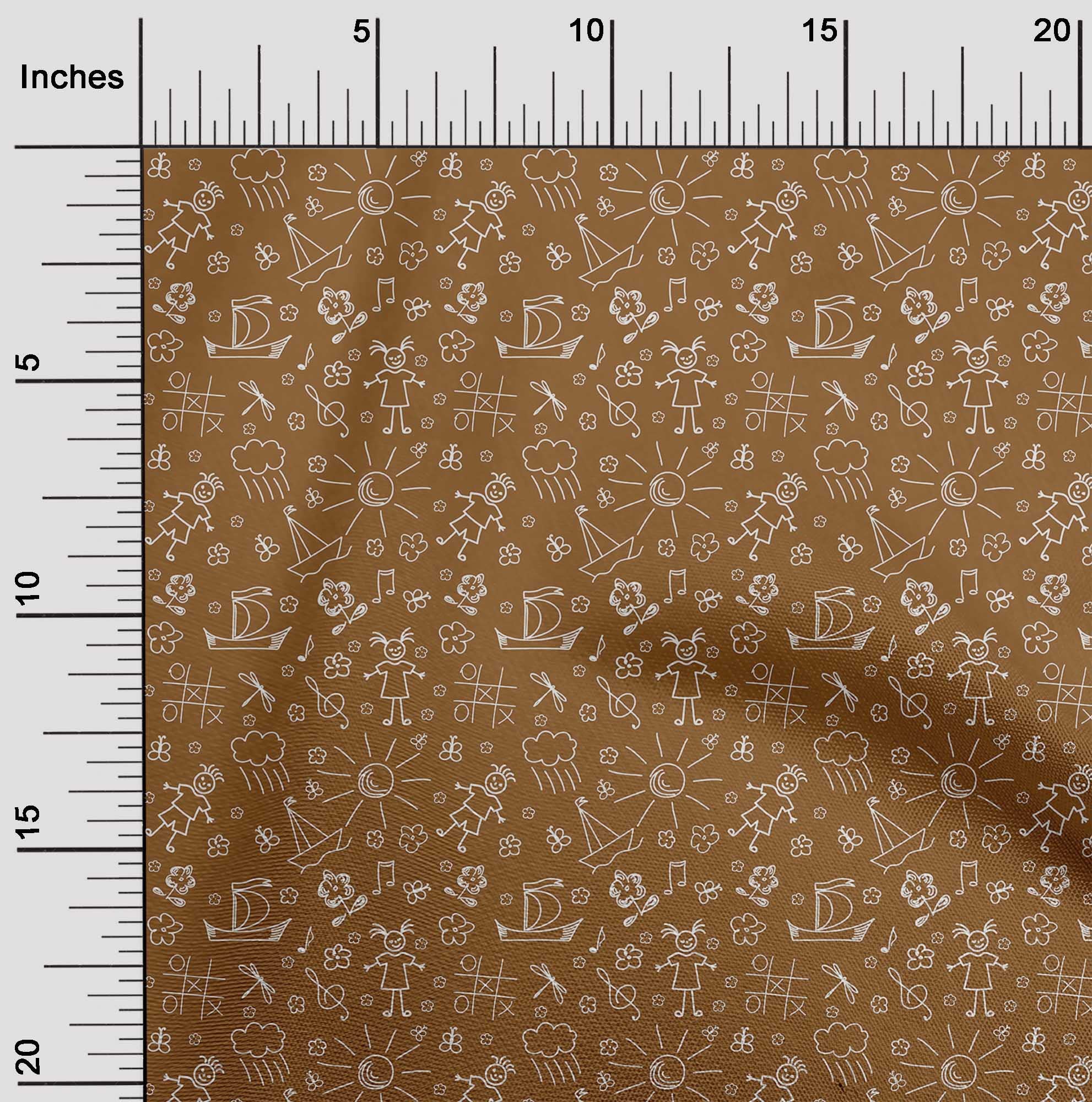 oneOone 100% Cotton Cambric Orange Fabric for Kids DIY Sewing - 42 Inch Wide Printed Doodle Fabric by The Yard - Perfect for Children's Clothing, Crafts & Home Decor Projects