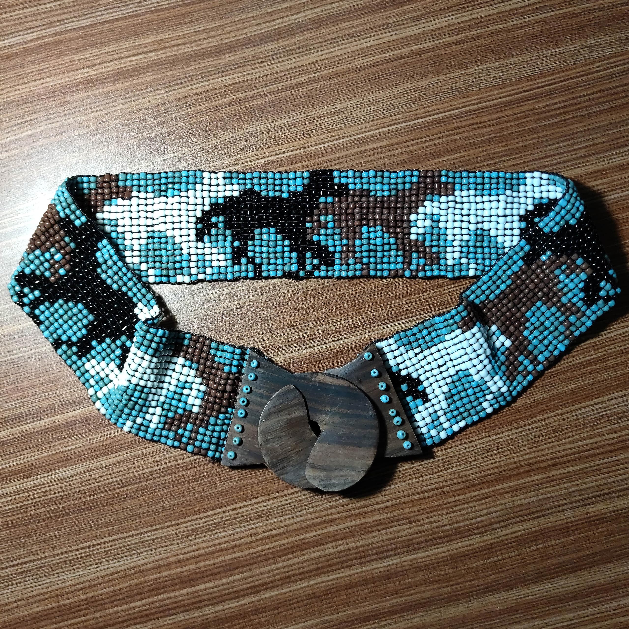 Handcrafted Tribal Seed Belt with Wooden Buckle & Matching Beaded Bracelet Set - Boho Women's Jewelry Gift for Birthday, Anniversary | Perfect for Festivals, Weddings & Boho Fashion