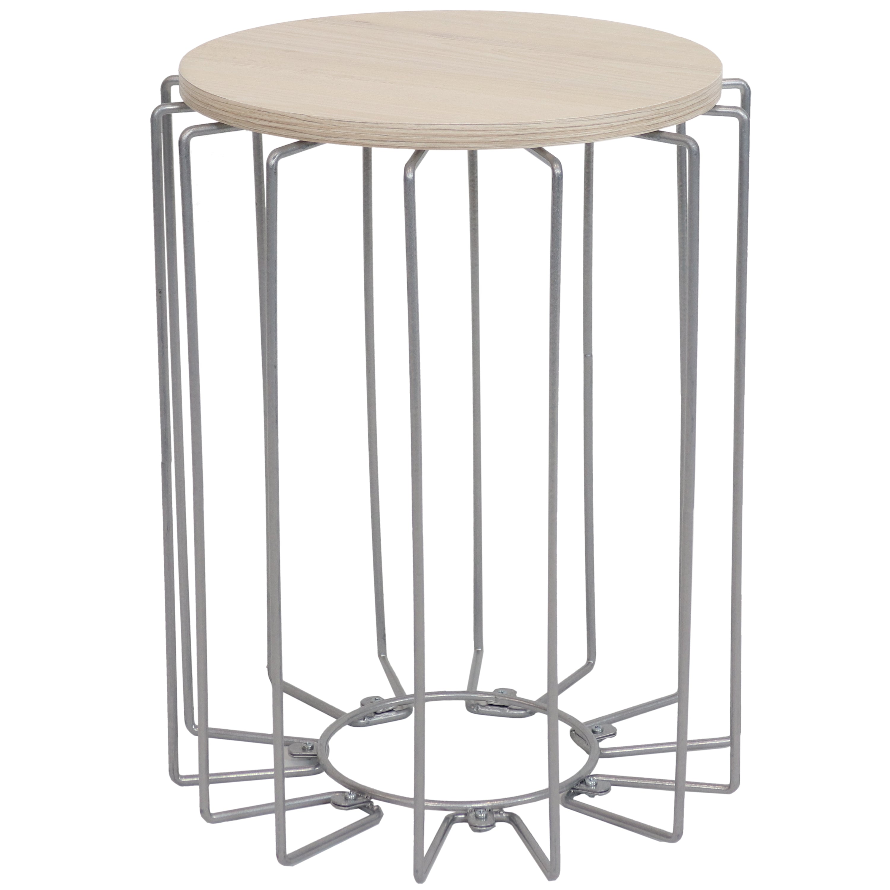 Sunnydaze Steel Wire End Table with Faux Woodgrain Tabletop - Outdoor Patio Side Table for Garden, Poolside & Balcony Decor