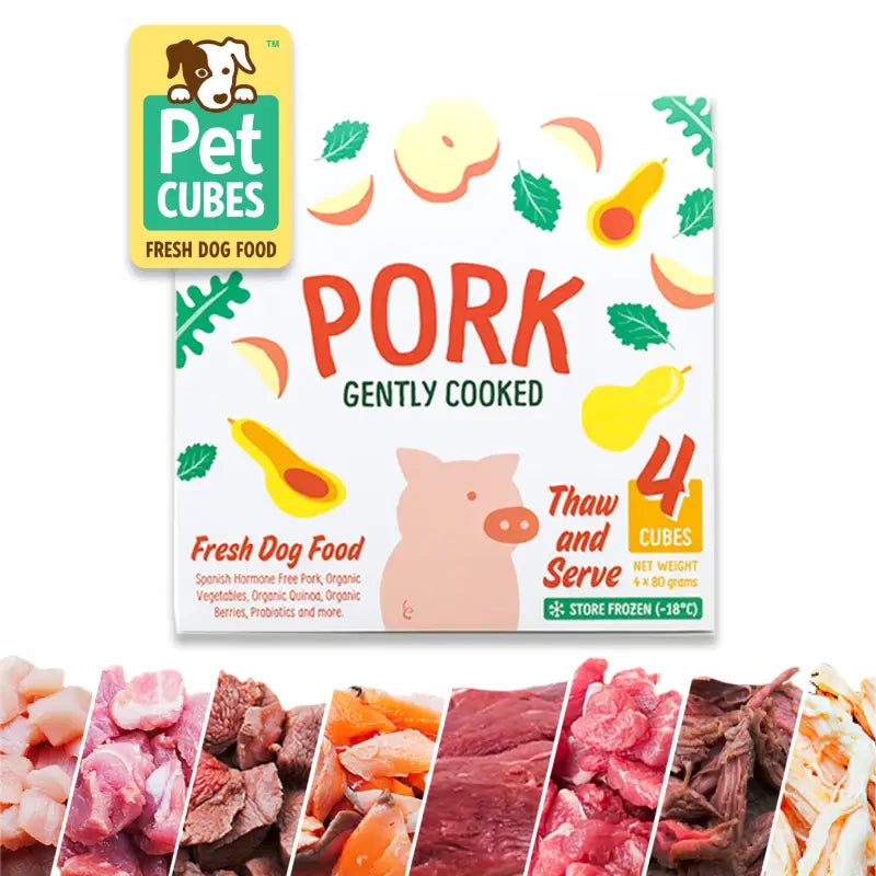 Premium Frozen Dog Food - PetCubes Pork Cooked Tray 320g | Natural Protein Rich Meal for Dogs | Perfect for Training, Travel & Daily Feeding