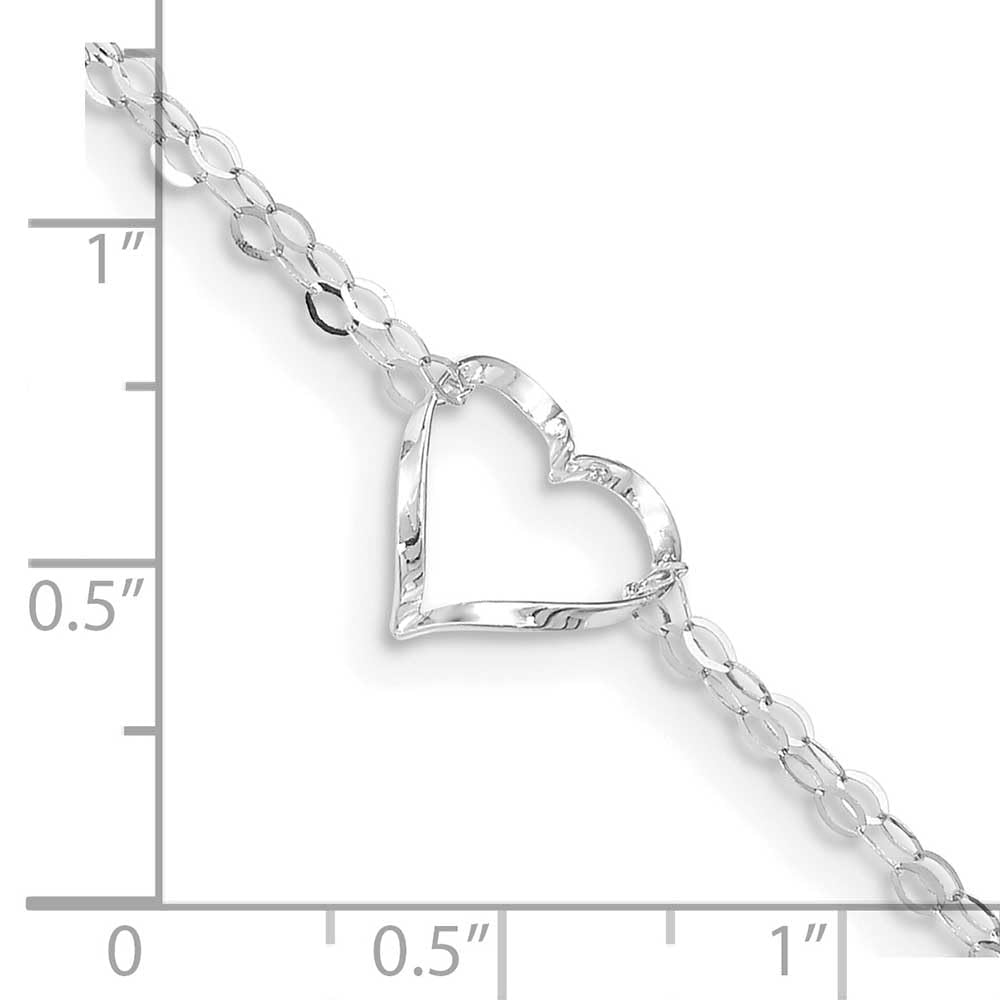 14K White Gold Double Strand Heart Anklet - 9 Inches with 1 Inch Extension - Elegant Adjustable Ankle Bracelet for Women, Perfect for Weddings, Date Nights & Beach Vacations