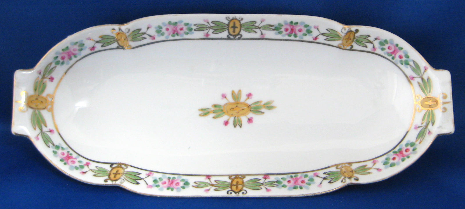Vintage Nippon Hand-Painted Roses Porcelain Oval Serving Dish - Elegant Celery Platter from 1910s, Perfect for Antique Collectors, Tea Parties & Fine Dining Display