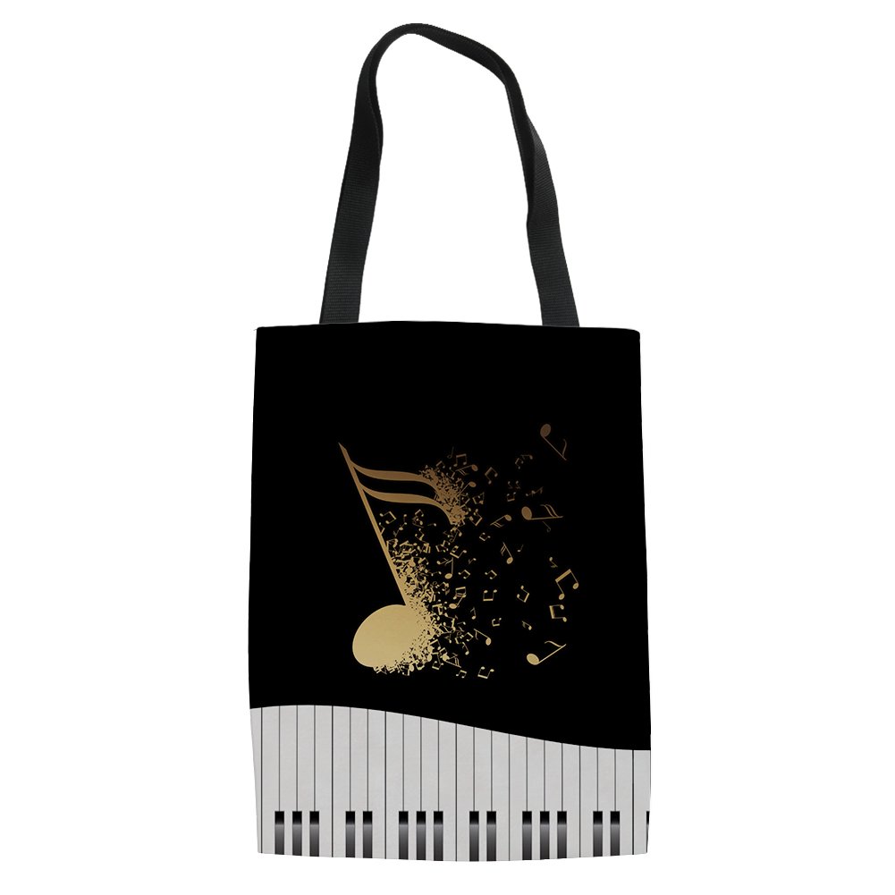 UNICEU Women's Canvas Tote Bag with Piano Print - Large Reusable Grocery Shopping Bag for Music Lovers, Beach, Work & School