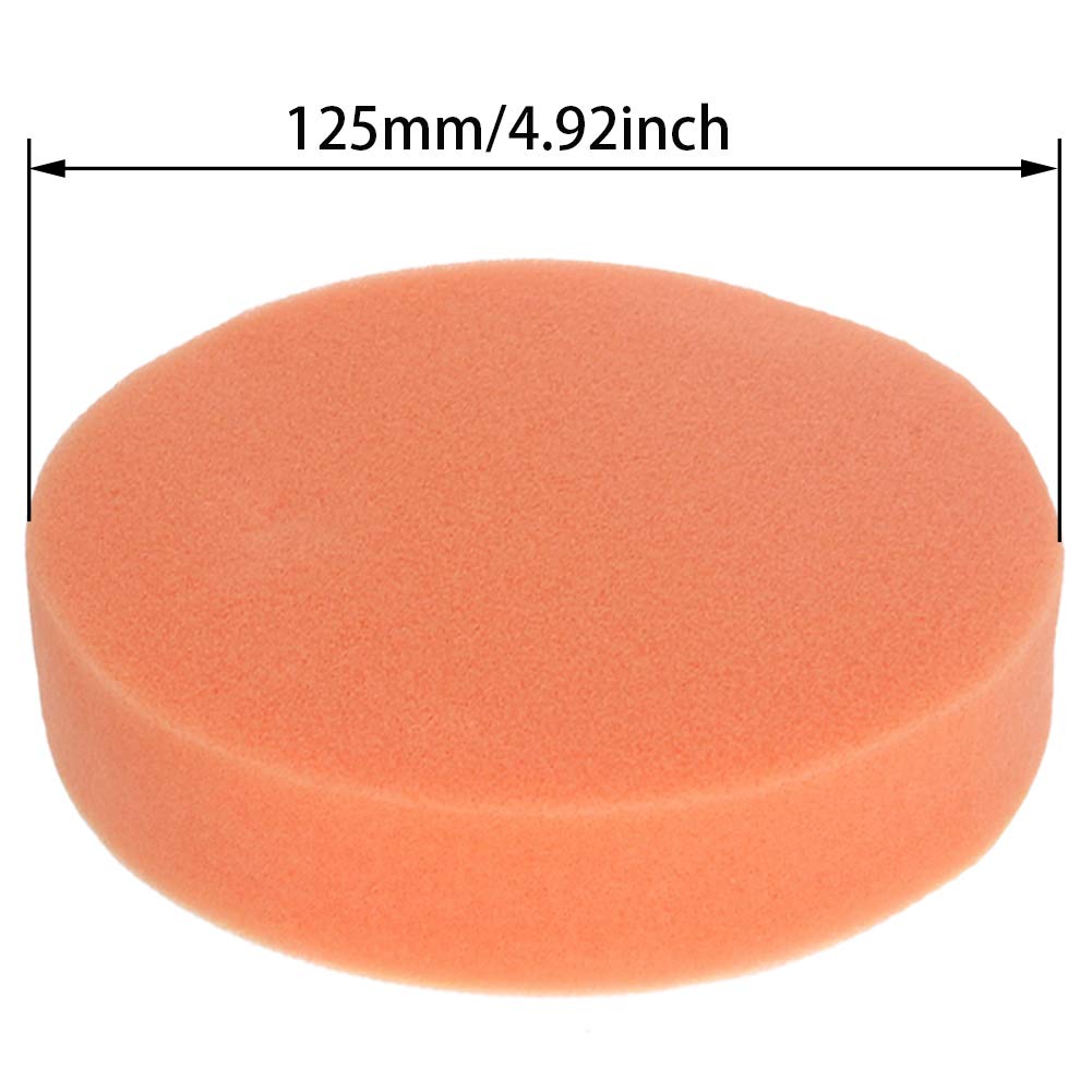 Utoolmart 5-inch Hook and Loop Buffing Sponge Pads - 4-Piece Foam Drill Polishing Pad Kit for Car Detailing, Sanding, Waxing & Paint Correction - Orange Buffing Pads for Automotive Polishing & DIY Projects