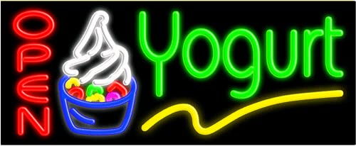 Vintage Yogurt Open Glass Neon Sign #10932 – Handcrafted in USA | Retro Diner Decor, Bar & Cafe Wall Art, Unique Gift for Foodies