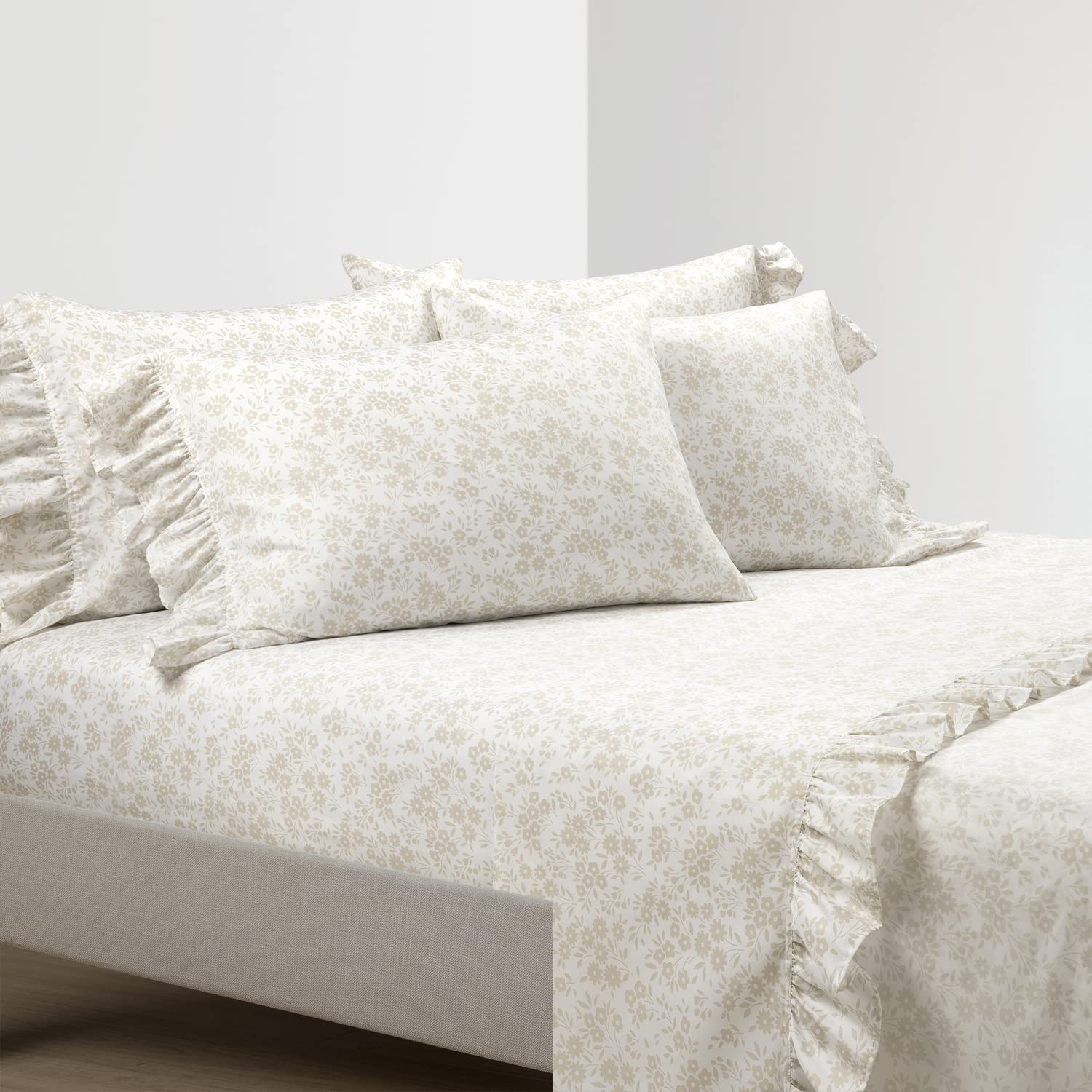 Lush Decor Floral Ruffle 4-Piece Sheet Set - Twin-XL for Cozy Bedroom Decor