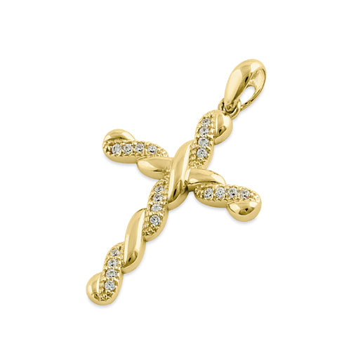 14K Yellow Gold Twisted Cross CZ Pendant Necklace for Women - Elegant Cubic Zirconia Jewelry Gift for Christmas, Birthday & Special Occasions