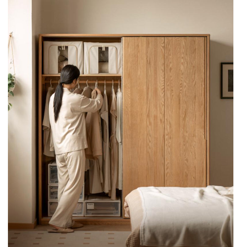 Stylish Oak & Ash Solid Wood Modern Wardrobe - Spacious Closet Organizer for Bedroom, Walk-in Closet & Guest Room Storage