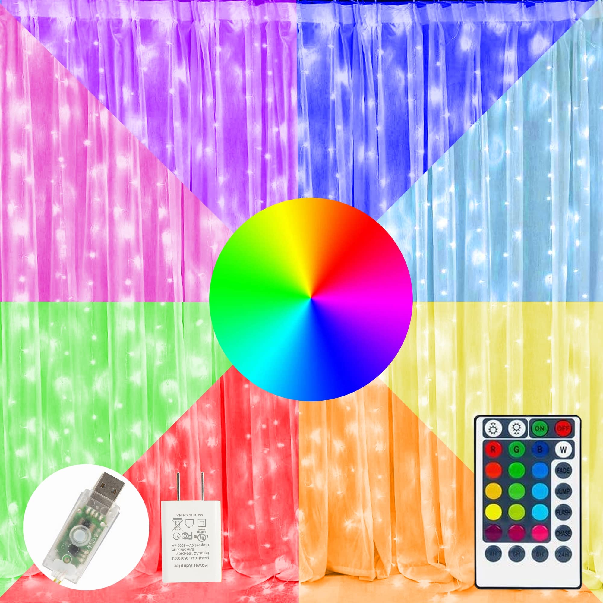 FUNPENY 300 LED Fairy String Lights with Remote - USB Powered RGB Color Changing Window Curtain Lights for Indoor/Outdoor Christmas, Wedding, Party Decor | 4 Lighting Modes, Copper Wire Design | Perfect for Bedroom, Garden, Patio & Holiday Displays