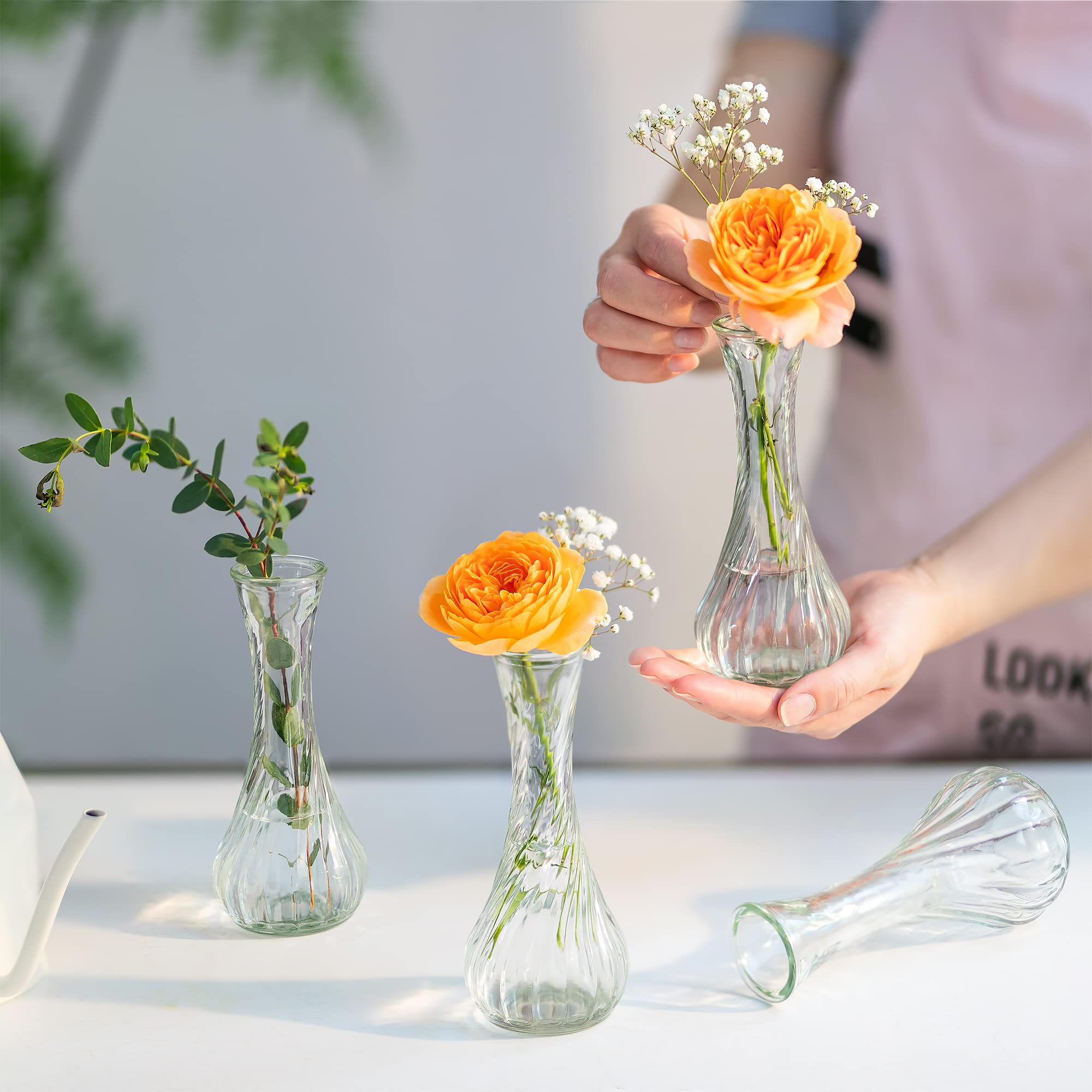 Hewory 12-Piece Clear Glass Bud Vase Set - Small Floral Vases for Wedding Centerpieces, Home Decor, Table Arrangements | Bulk Mini Vases for Flowers, Events & Elegant Dining Decor