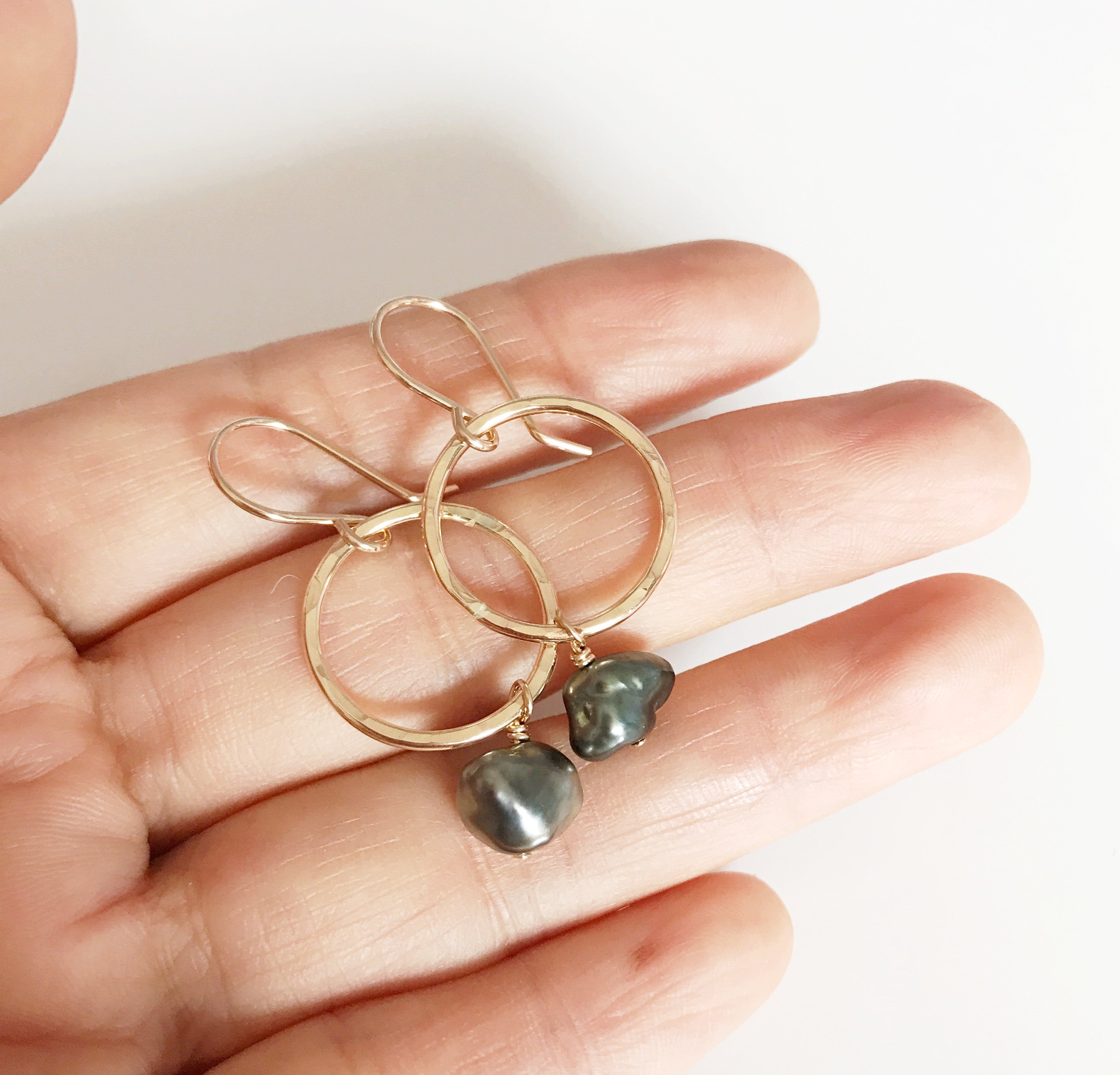 E324 Keshi Tahitian Pearl Earrings by Doris - Elegant Handmade Jewelry for Women, Perfect for Weddings, Parties & Special Occasions