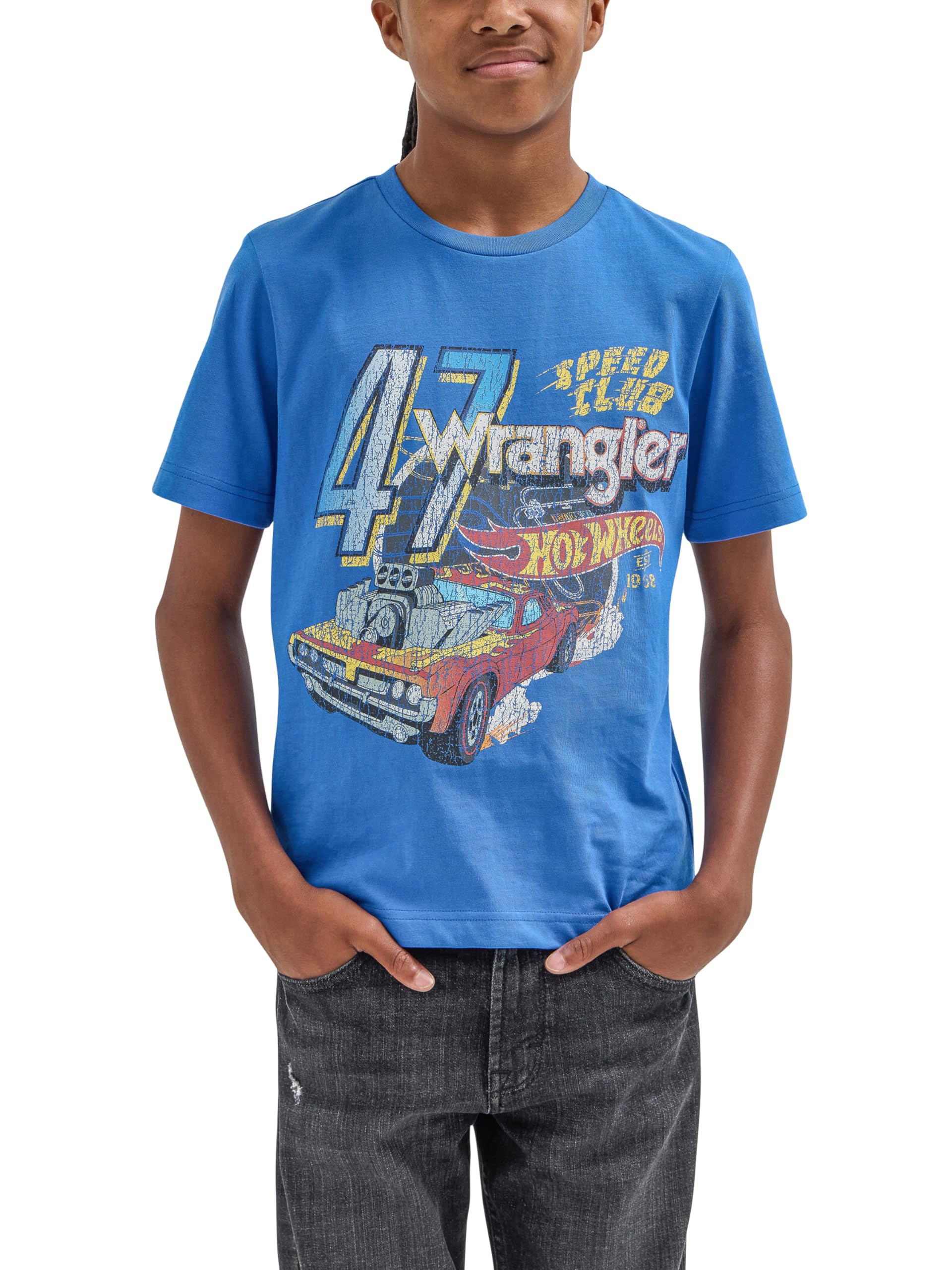 Wrangler Boys' X Hot Wheels Youth Regular Fit Speed Club Graphic T-Shirt - Cool Casual Wear for Playdates, School & Everyday Adventures