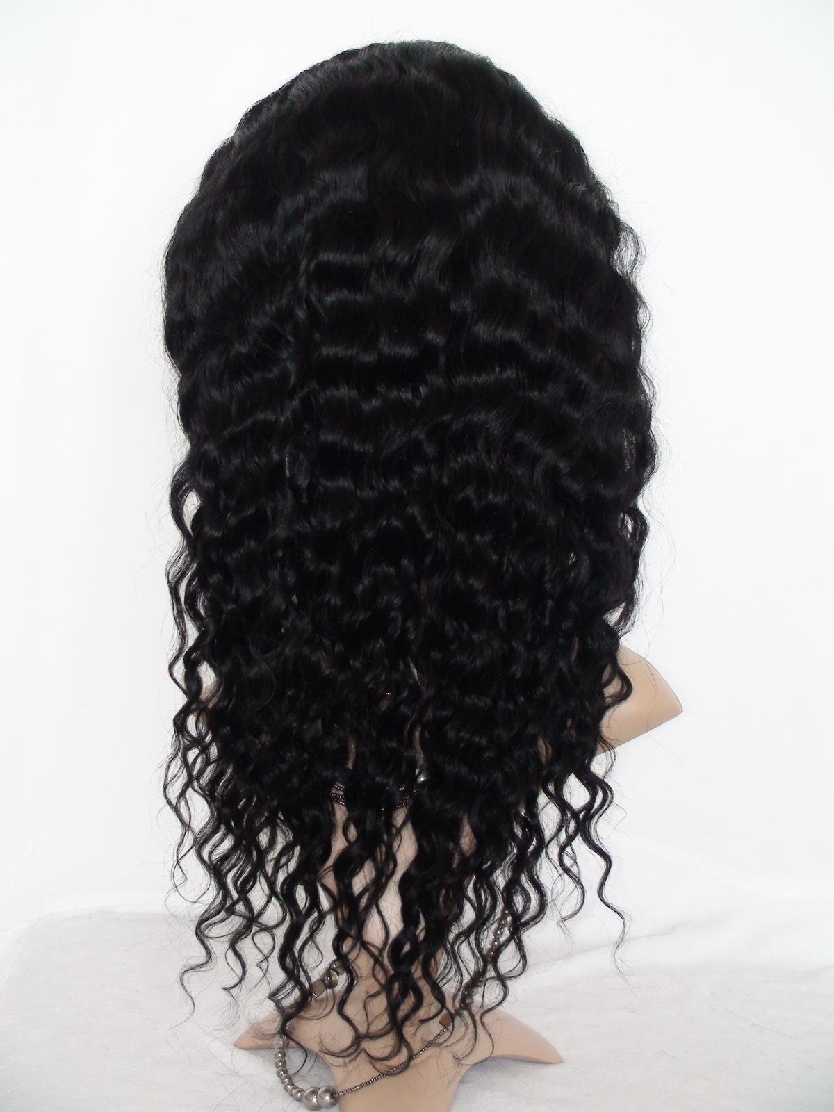 DaJun 18 Inch Human Hair Full Lace Wig - Black Women's Virgin Remy Hair Deep Wave #1 Color - Perfect for Daily Wear, Parties & Cosplay