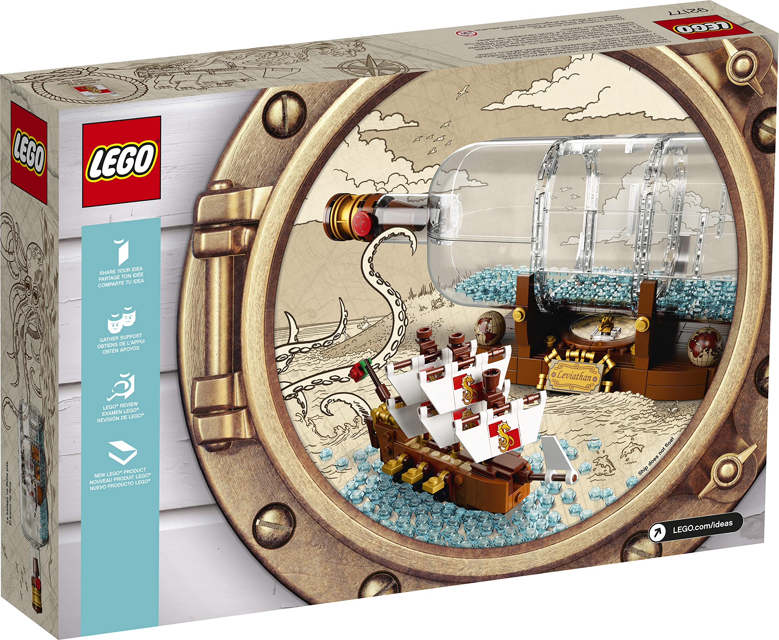 LEGO Ideas Ship in a Bottle 92177 Expert Building Kit - 962 Piece Collectible Model Ship Display Set for Adults - Creative DIY Snap Together Toy - Perfect for Home Office Decor & Gift for LEGO Enthusiasts