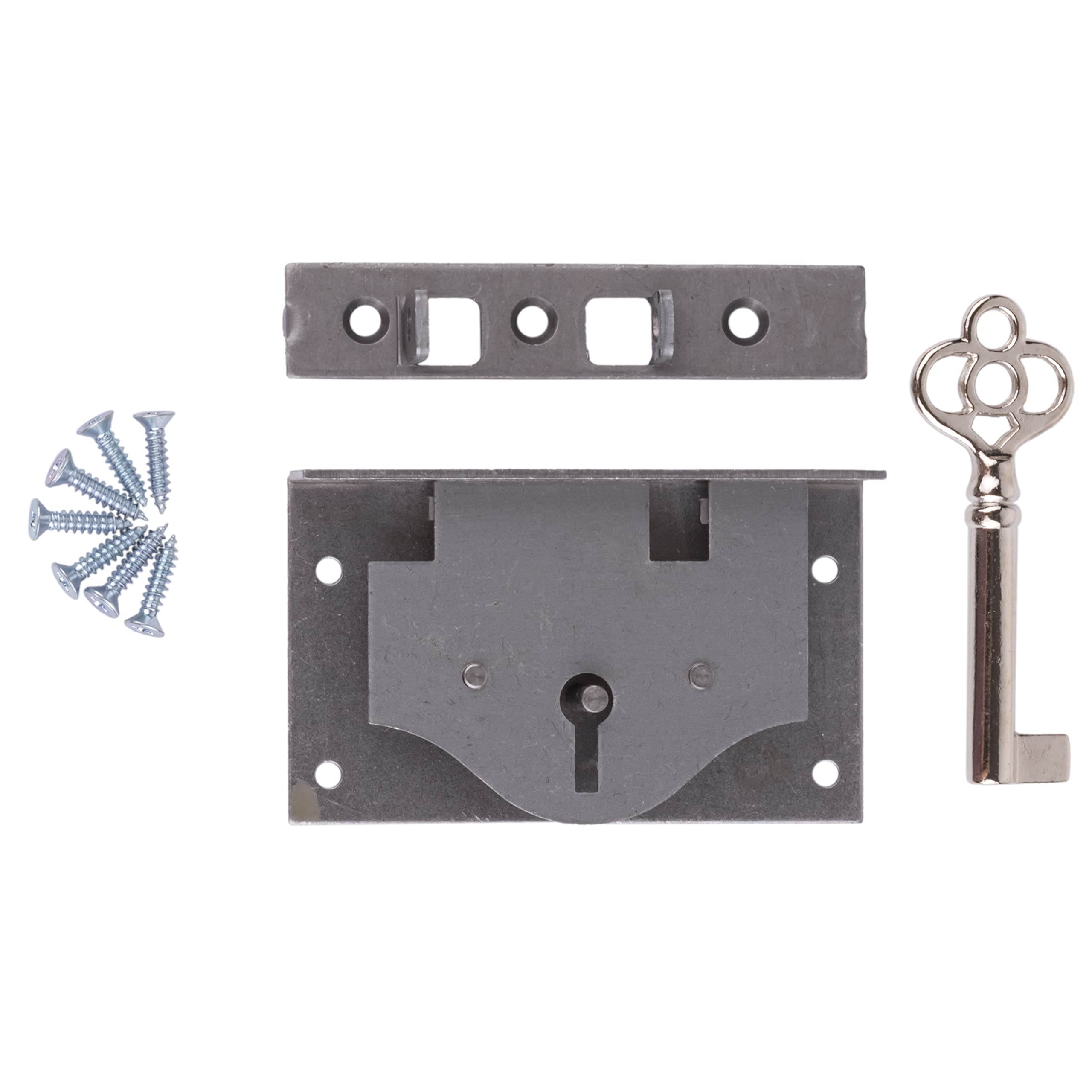 Small Half Mortise Steel Lock for Chest or Box Lid with Skeleton Key | Vintage Style Security Lock | Perfect for Antique Trunks, Jewelry Boxes & Cabinets | UA-036-L