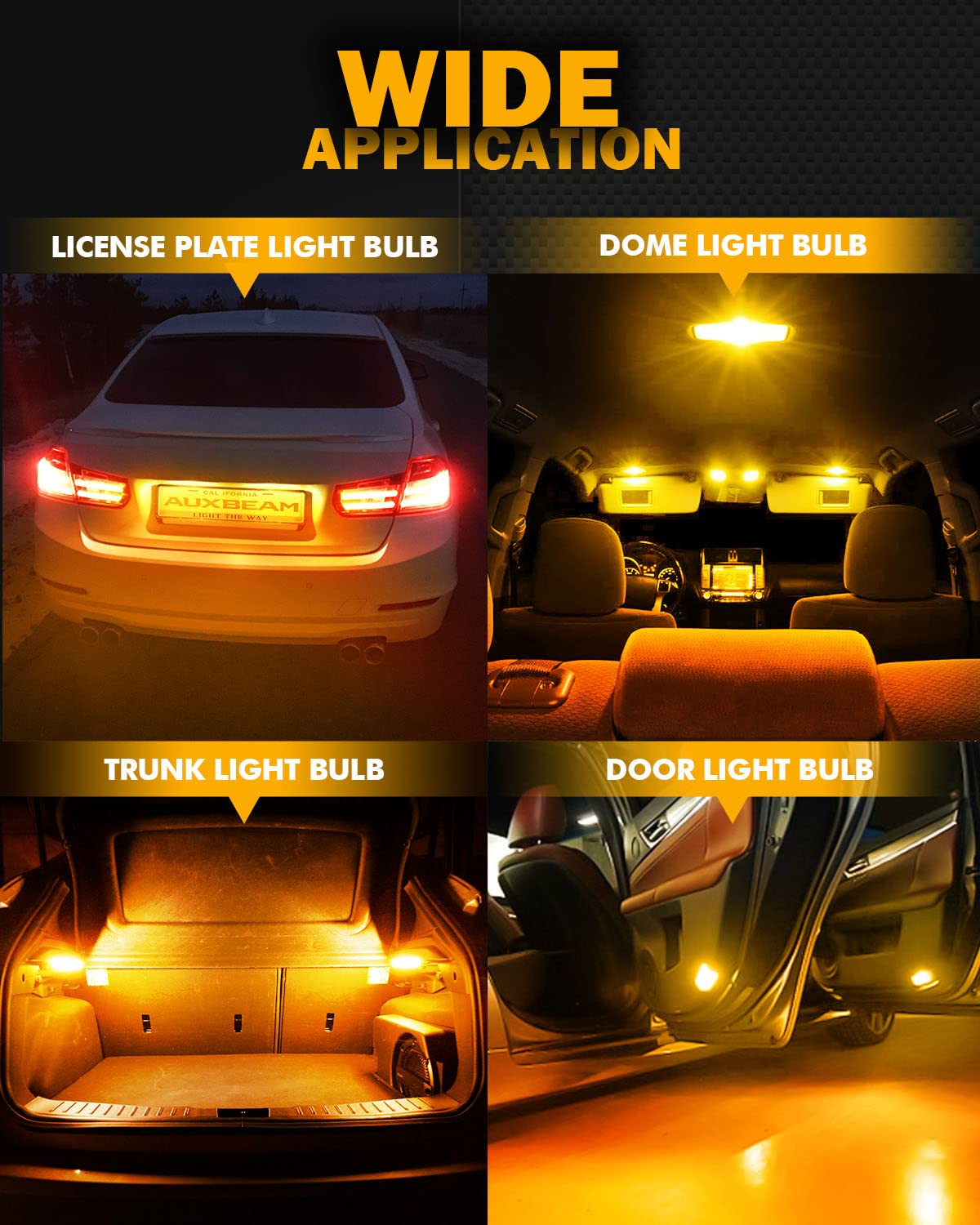 Upgraded 194 LED Bulbs Amber Yellow - 400% Brighter Extremely Bright Canbus Error Free 168 2825 T10 W5W LED Light Bulbs for License Plate Lights, Interior Lights, Dome Map Light (30-SMD, 2PCS) - Perfect for Car Interior Lighting, Motorcycle Accents & DIY Projects
