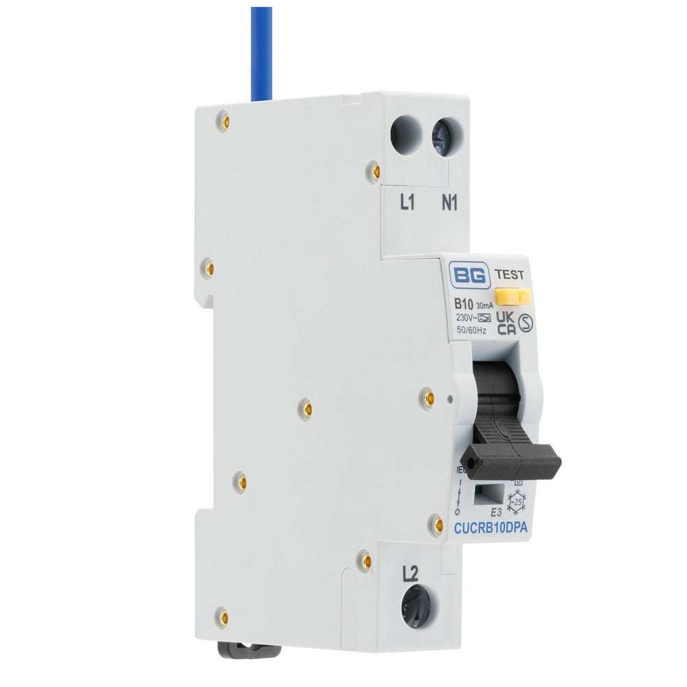 BG Fortress Type A Double Pole B Curve RCBO 10A Circuit Breaker - 10A 2P Residual Current Breaker with Overcurrent Protection for Home & Industrial Electrical Safety