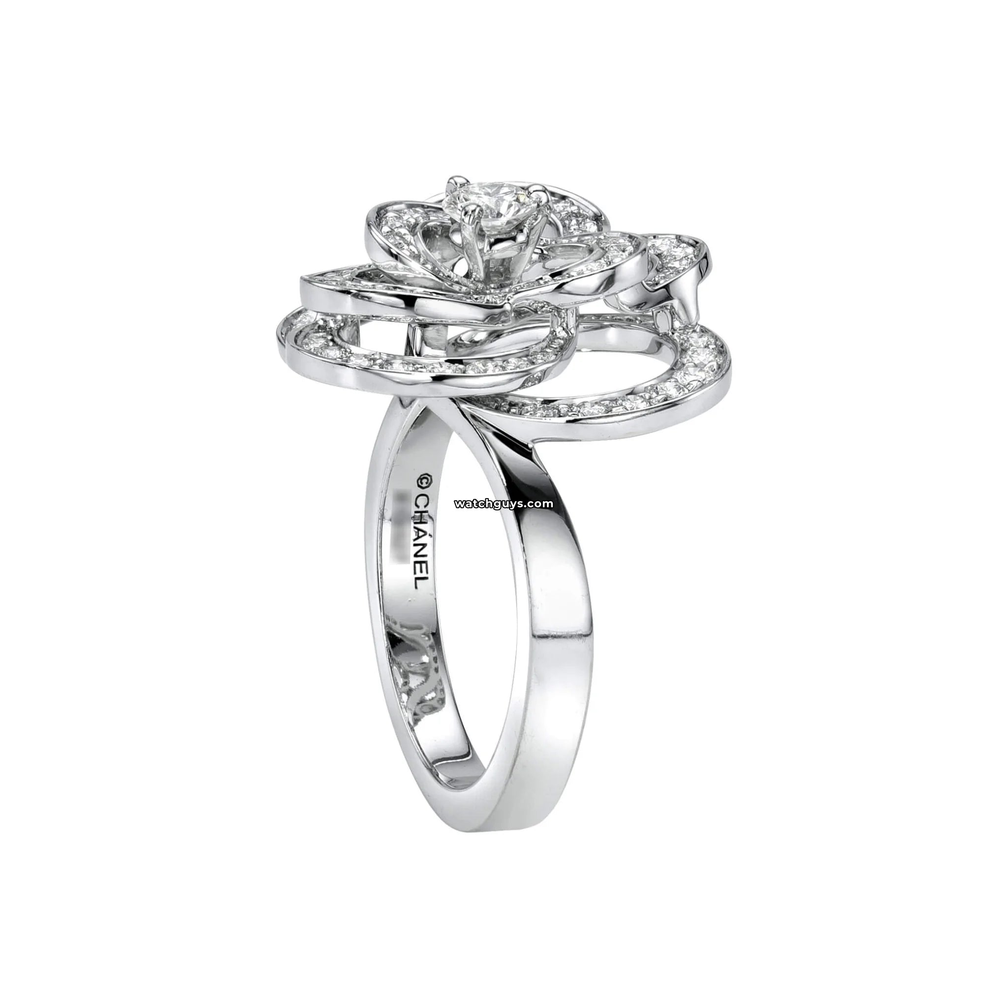 Chanel Fil De Camélia Diamond Ring - 18K White Gold Luxury Jewelry for Women | Elegant Floral Design Engagement & Wedding Band | Perfect Gift for Anniversary, Valentine's Day & Special Occasions