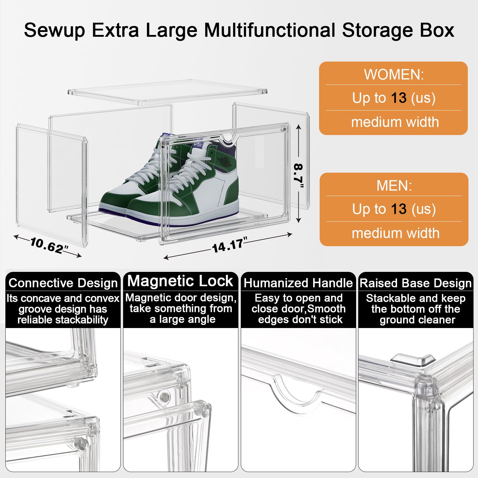 Clear Plastic Stackable Shoe Boxes - Transparent Acrylic Sneaker Display Case with Lid - Organize & Showcase Your Shoe Collection - Perfect for Sneakerheads, Retail Stores & Home Storage